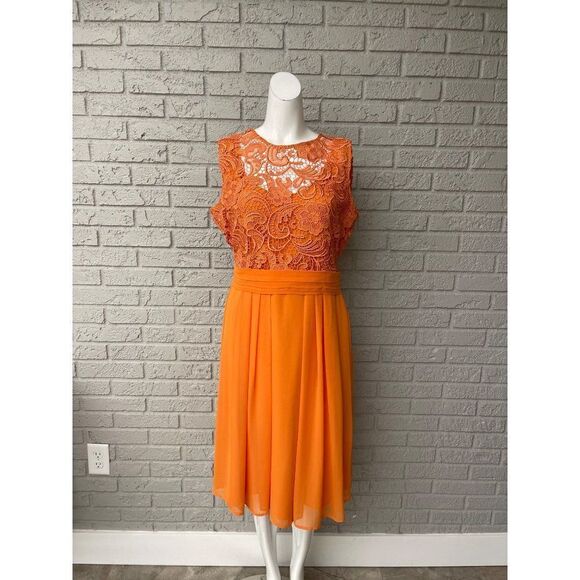 Eva Mendes Sleeveless Orange Lace Dress Size 8 - Picture 1 of 10
